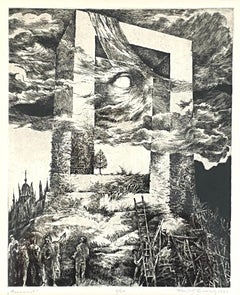 Franciszek Bunsch (1926-2025) original etching, "Monument", surrealism