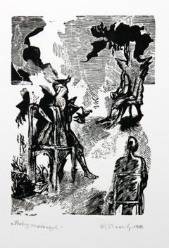 Mad men's dialogue. Black and white etching, Figurative, Polish artist