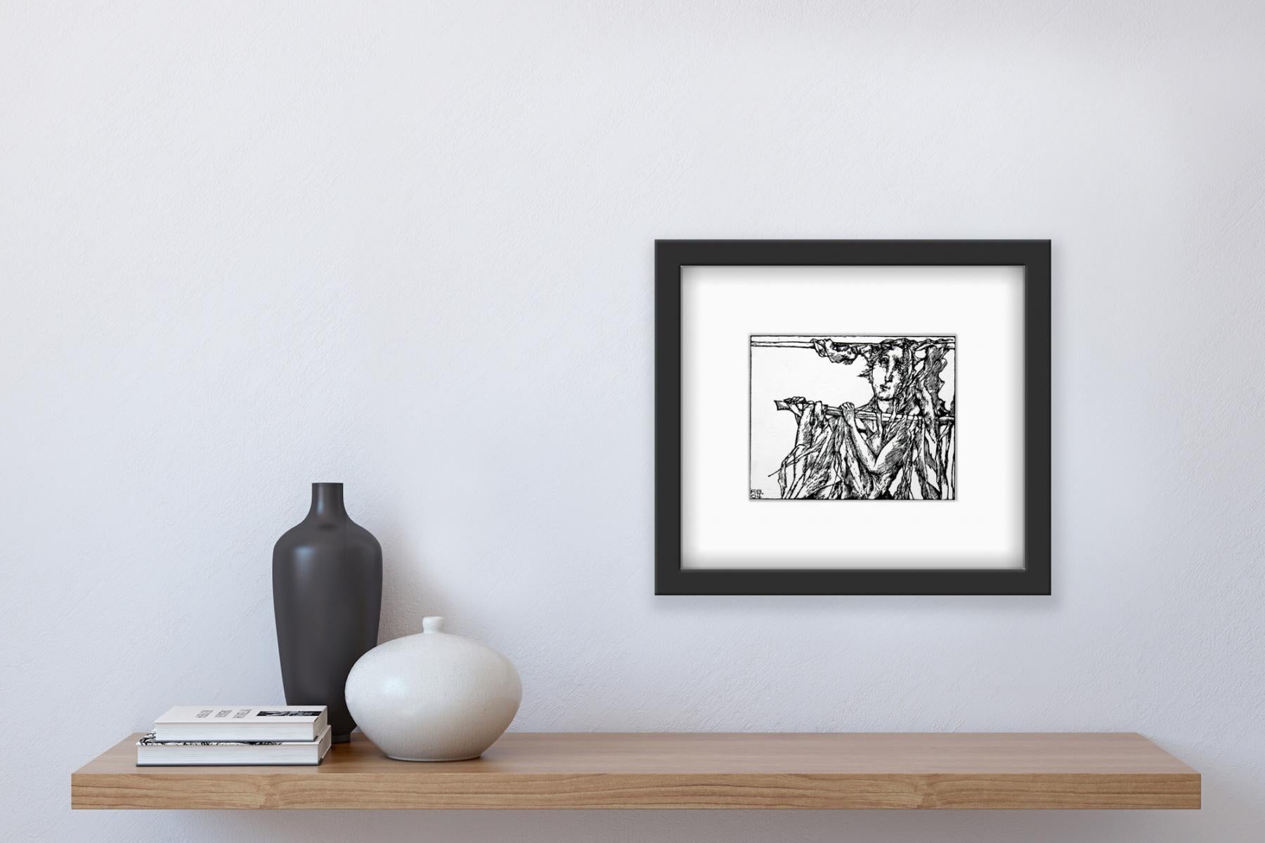 Ofelia - Siglo XXI, Grabado en blanco y negro, Figurativo, Shakespeare - Figurative Print Gris de Franciszek Bunsch