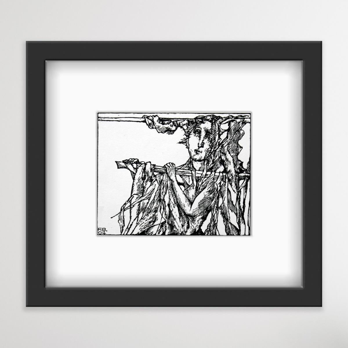Grabado figurativo contemporáneo en linograbado en blanco y negro del artista polaco Franciszek Bunsch. La obra se titula 