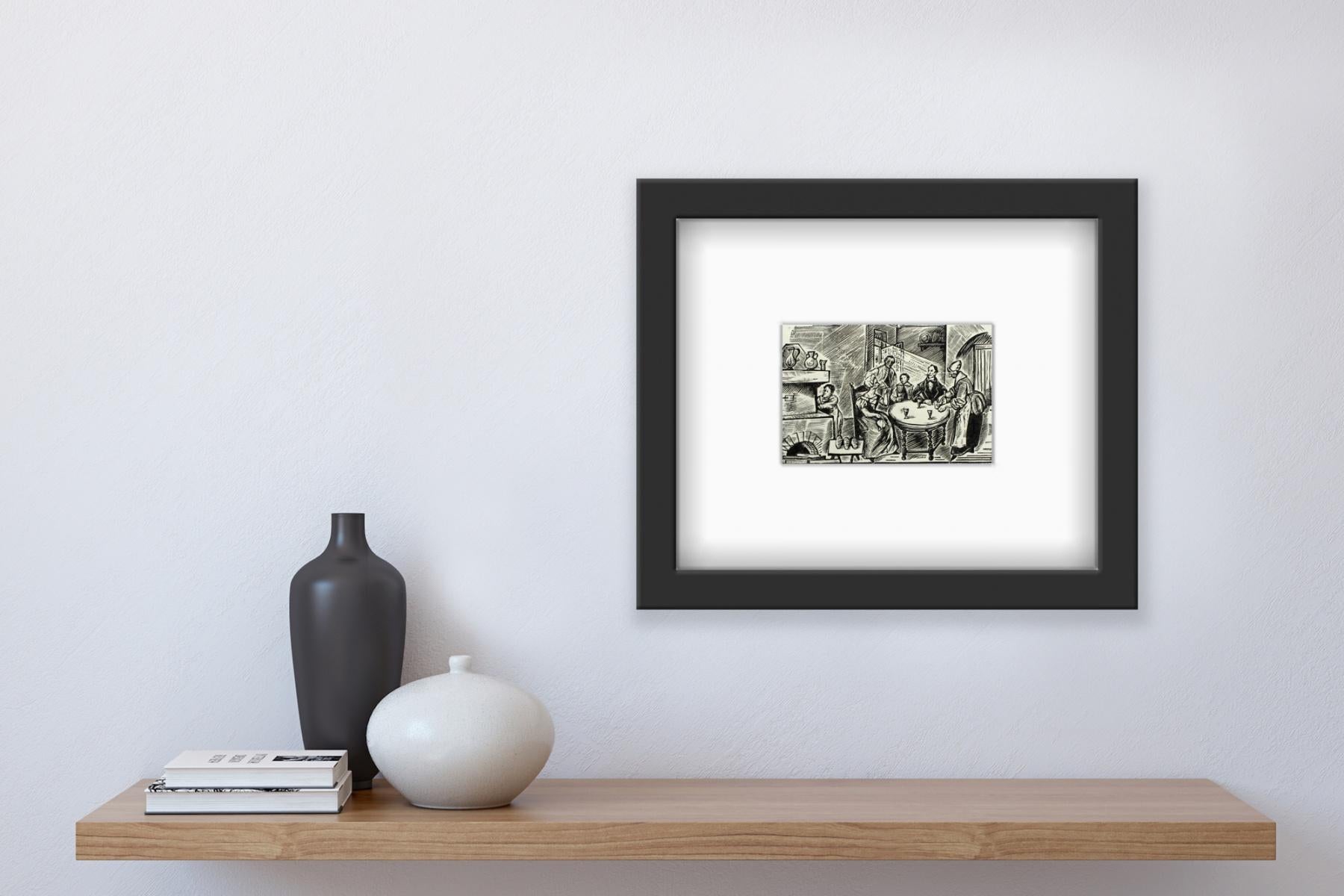 Lord on the Sand Castle - Impression sur bois noir et blanc du XXe siècle - Gris Portrait Print par Franciszek Bunsch