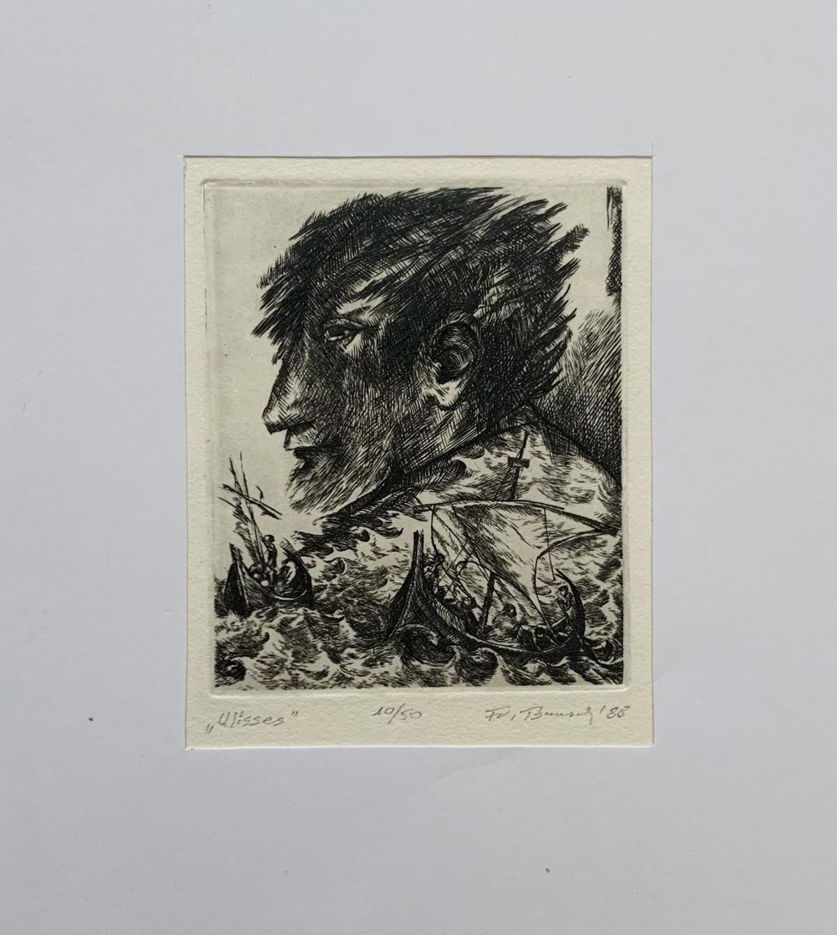 Ulisse. Stampa su incisione in bianco e nero, Figurativo, Artista polacco - Print di Franciszek Bunsch