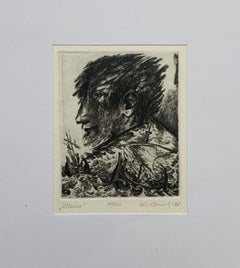 Ulysses. Black and white engraving print, Figurative, Polish artist