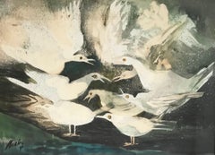 Doves von Franck Chabry - Gouache auf Papier 50x70 cm