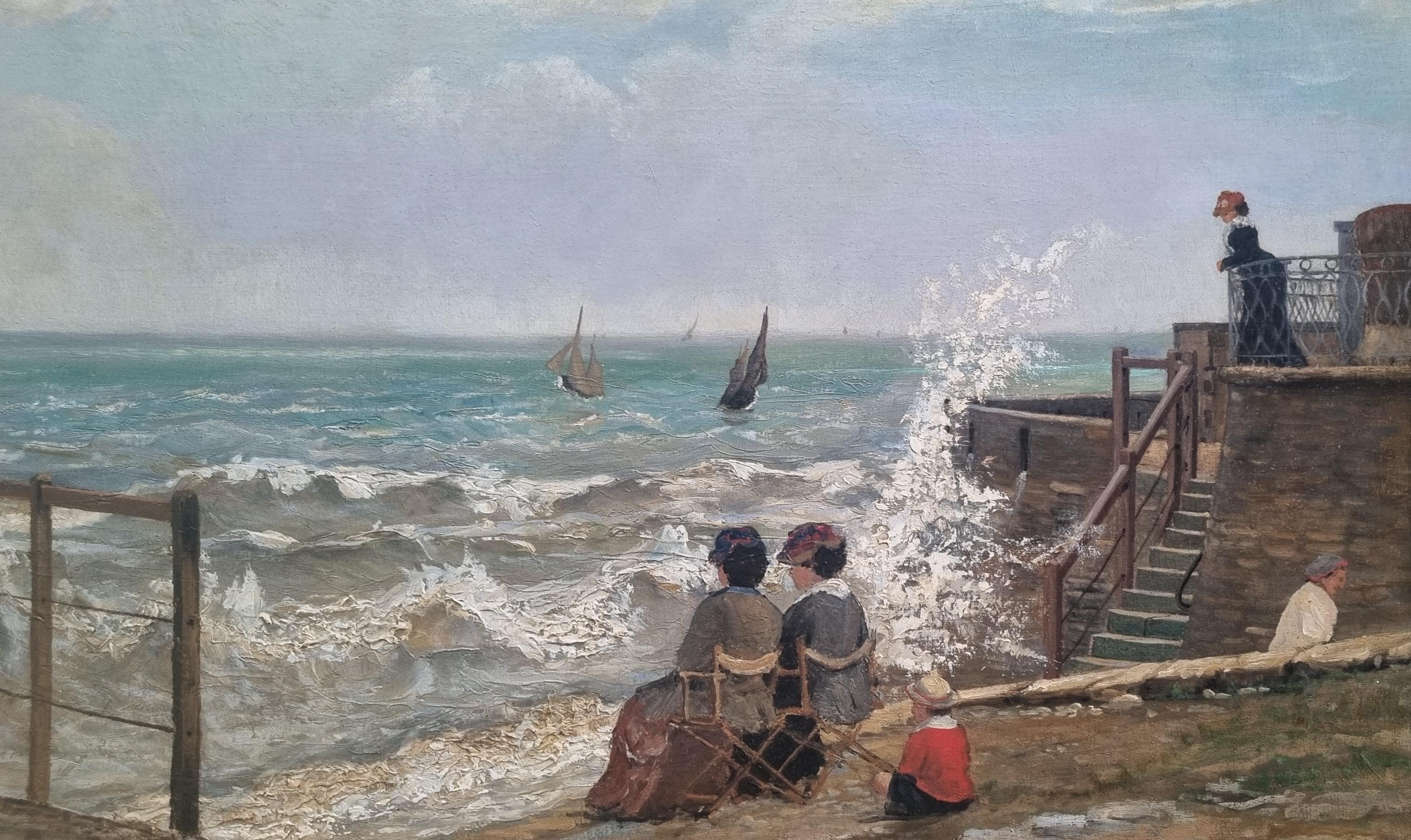 CINOT Peinture marine de Veules-les-Roses en Normandie Naturaliste français 19e - Naturalisme Painting par Franck CINOT