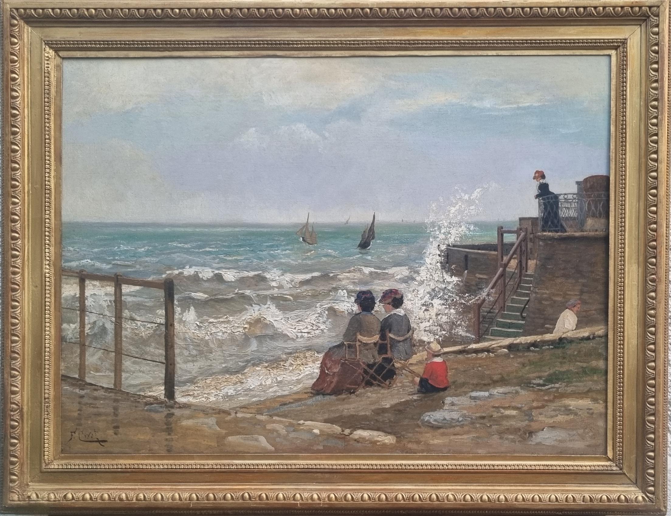 CINOT Peinture marine de Veules-les-Roses en Normandie Naturaliste français 19e - Painting de Franck CINOT
