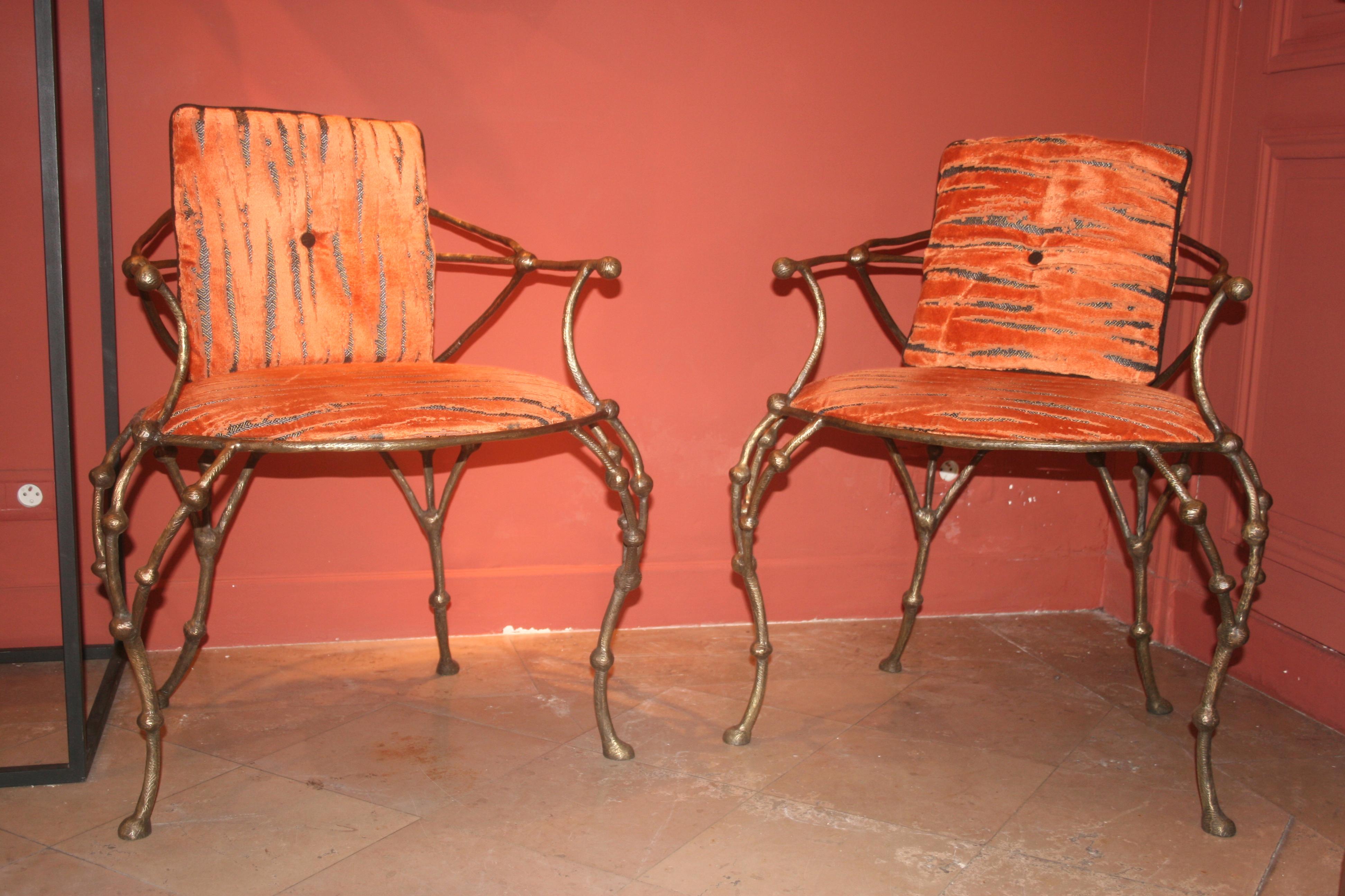 Upholstery Franck Evennou 2009, Pair of Bronze Armchairs For Sale