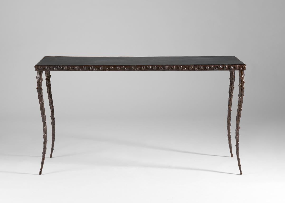 Contemporary Franck Evennou, Bourgeon Bronze and Slate Console, France, 2023 For Sale