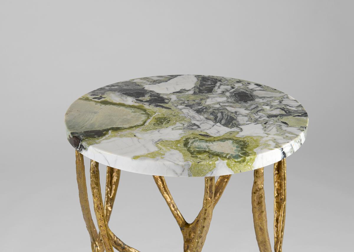 French Franck Evennou, Branches, Bronze and Marble Contemporary Sellette, France, 2020 For Sale