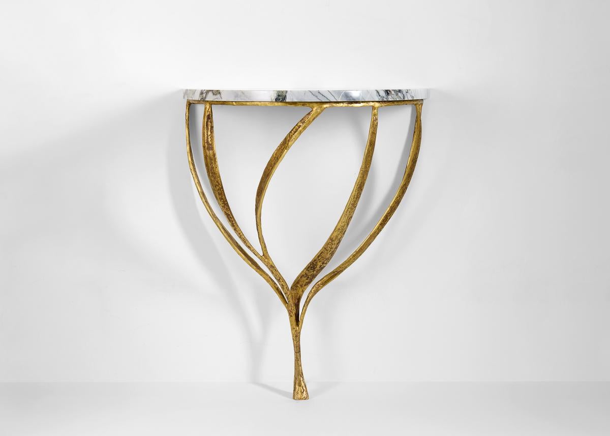 French Franck Evennou, Half Moon, Wall Mounted Bronze and Marble Console, France, 2020 For Sale