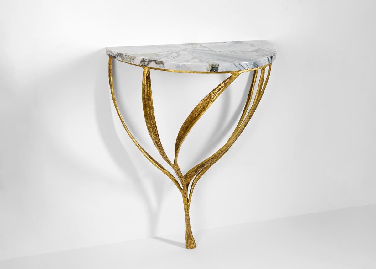 Contemporary Franck Evennou, Half Moon, Wall Mounted Bronze and Marble Console, France, 2020 For Sale