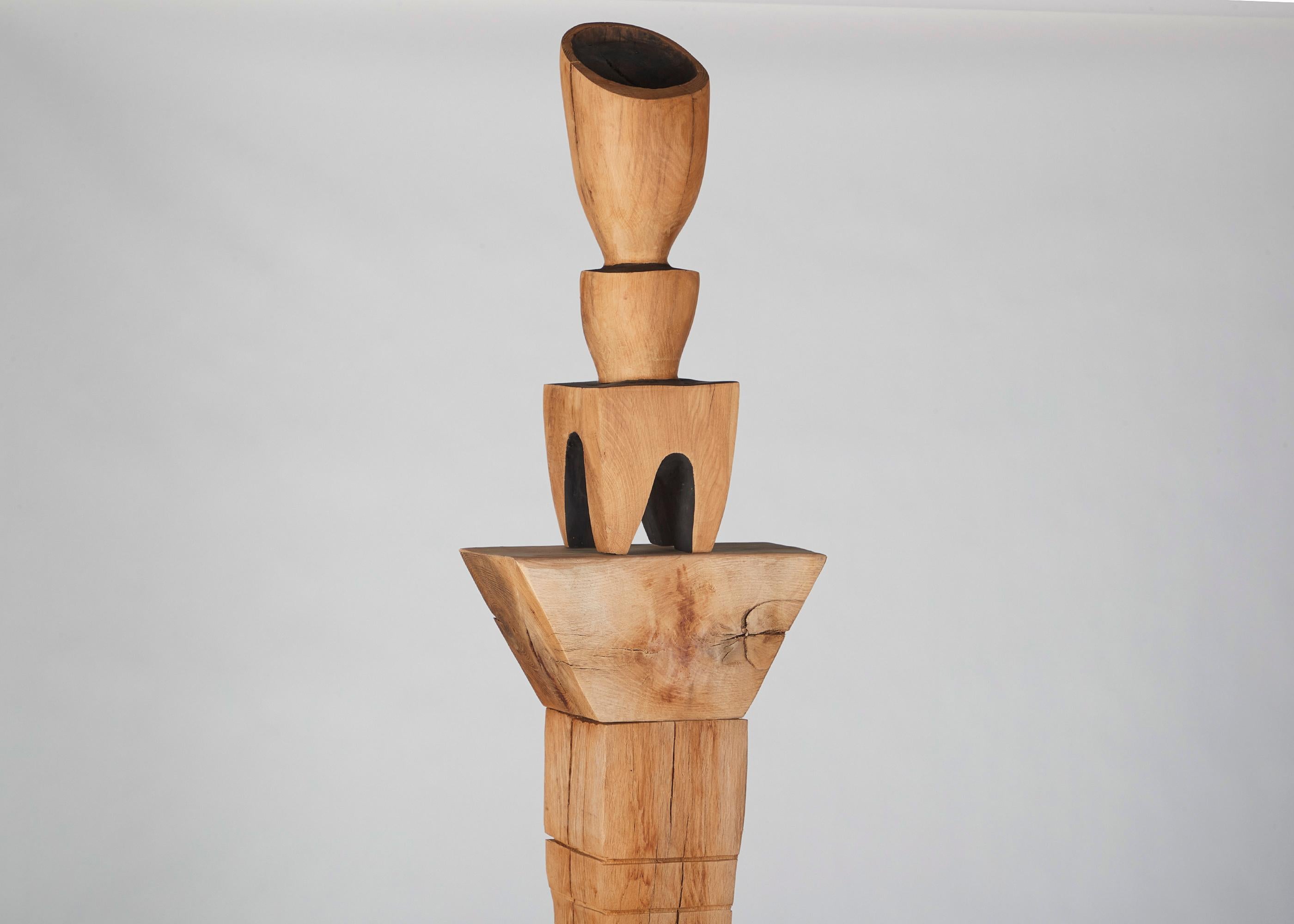 Hand-Carved Franck Evennou, Large Scale Wooden TOTEM with Finial, France, 2020