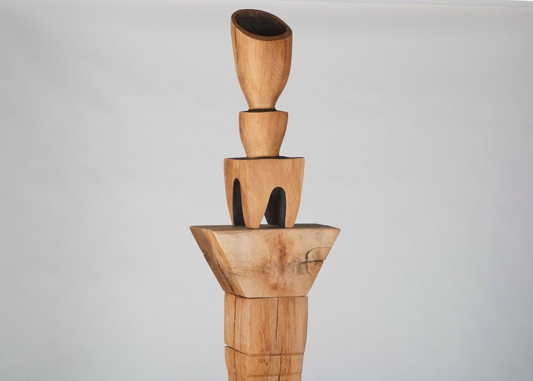 Hand-Carved Franck Evennou, Large Scale Wooden TOTEM with Finial, France, 2020 For Sale