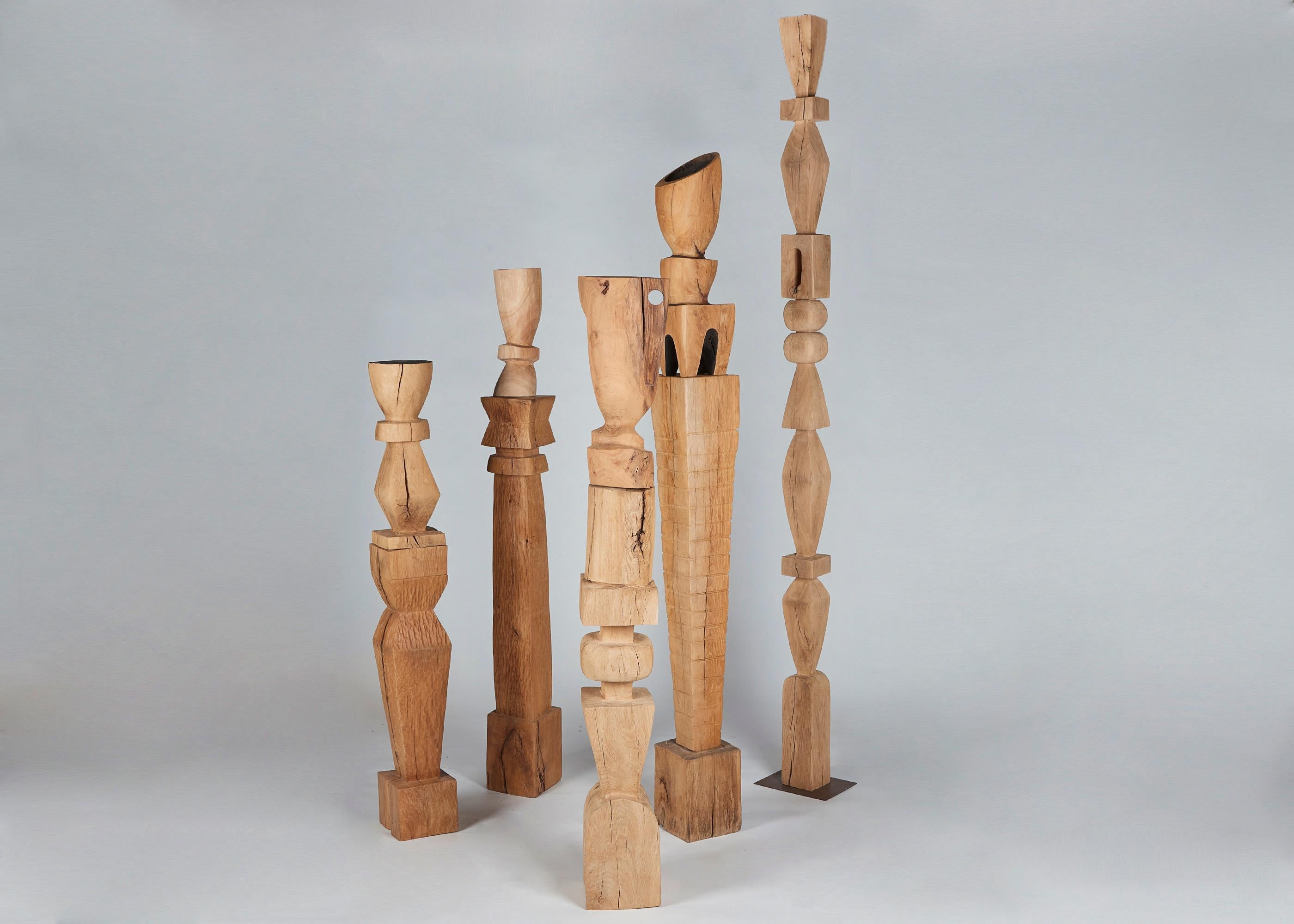 Hand-Carved Franck Evennou, Large-Scale Wooden TOTEM with Finial, France, 2020