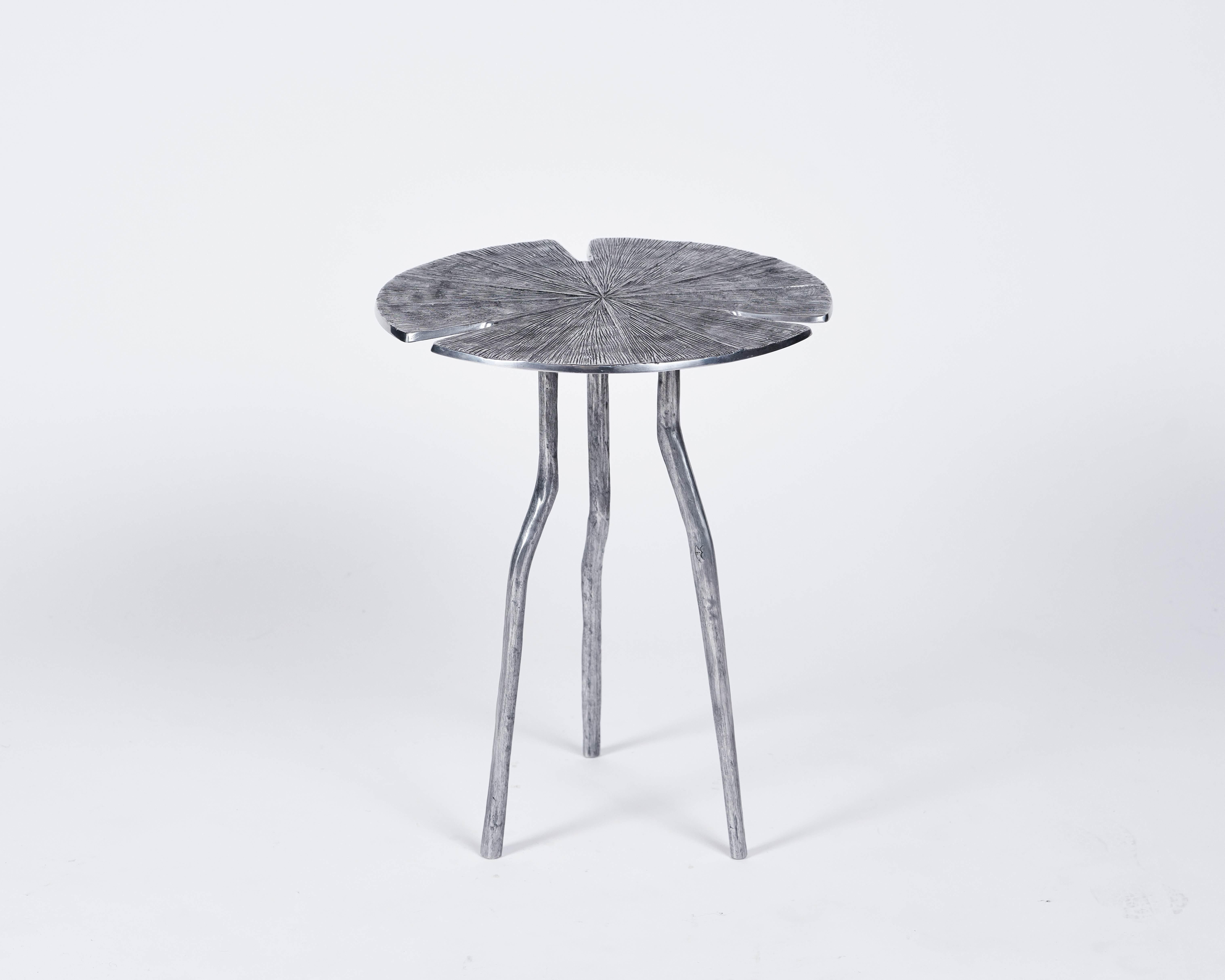 Patinated Franck Evennou, Lotus, Set of Three Nesting Tables, Aluminum, France, 2015 For Sale