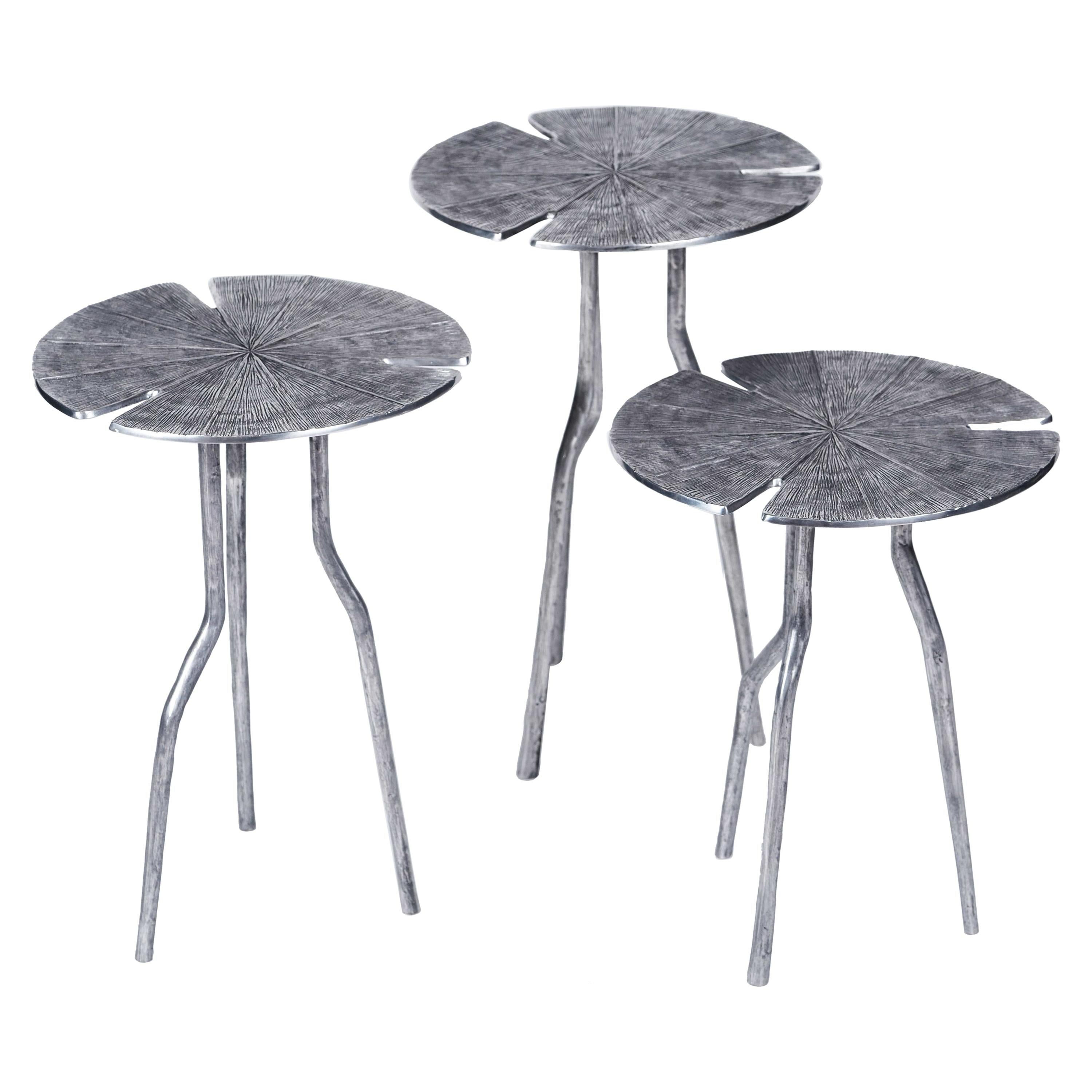 Franck Evennou, Lotus, Set of Three Nesting Tables, Aluminum, France, 2015 For Sale