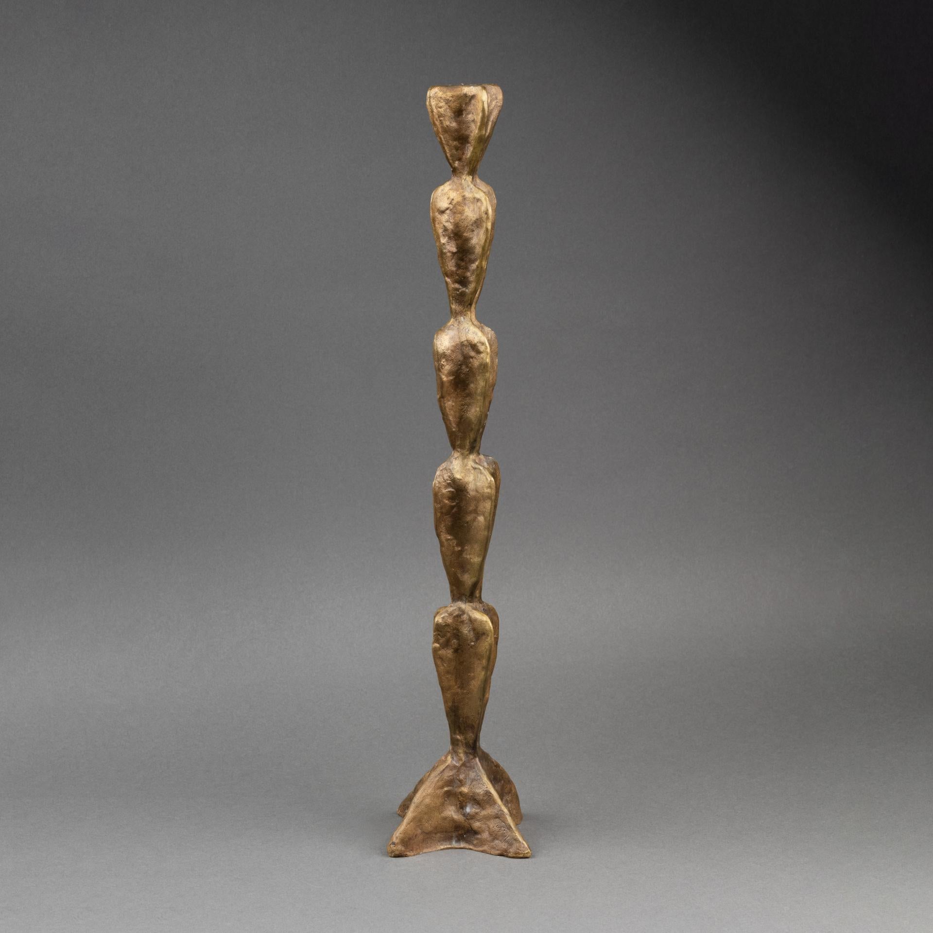 Moderno Franck Evennou : Patinated bronze candlestick - Signed - Circa 1980 in vendita