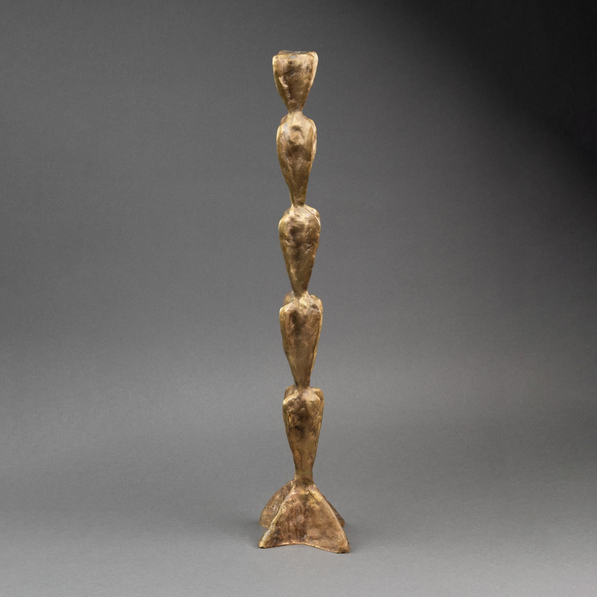 Francese Franck Evennou : Patinated bronze candlestick - Signed - Circa 1980 in vendita