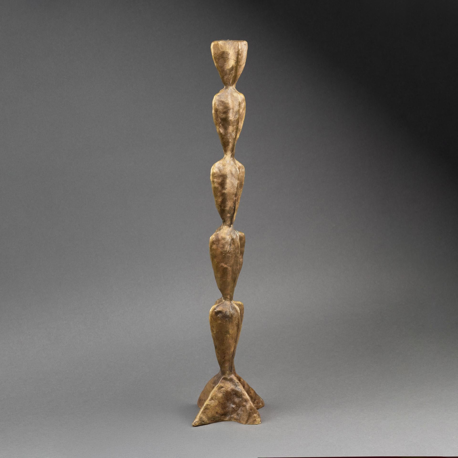 Patinato Franck Evennou : Patinated bronze candlestick - Signed - Circa 1980 in vendita