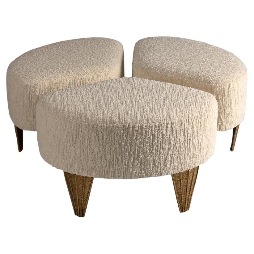 Franck Evennou, Pouf Trèfle, Set of 3 Ottomans, Bronze, France, 2020 For Sale