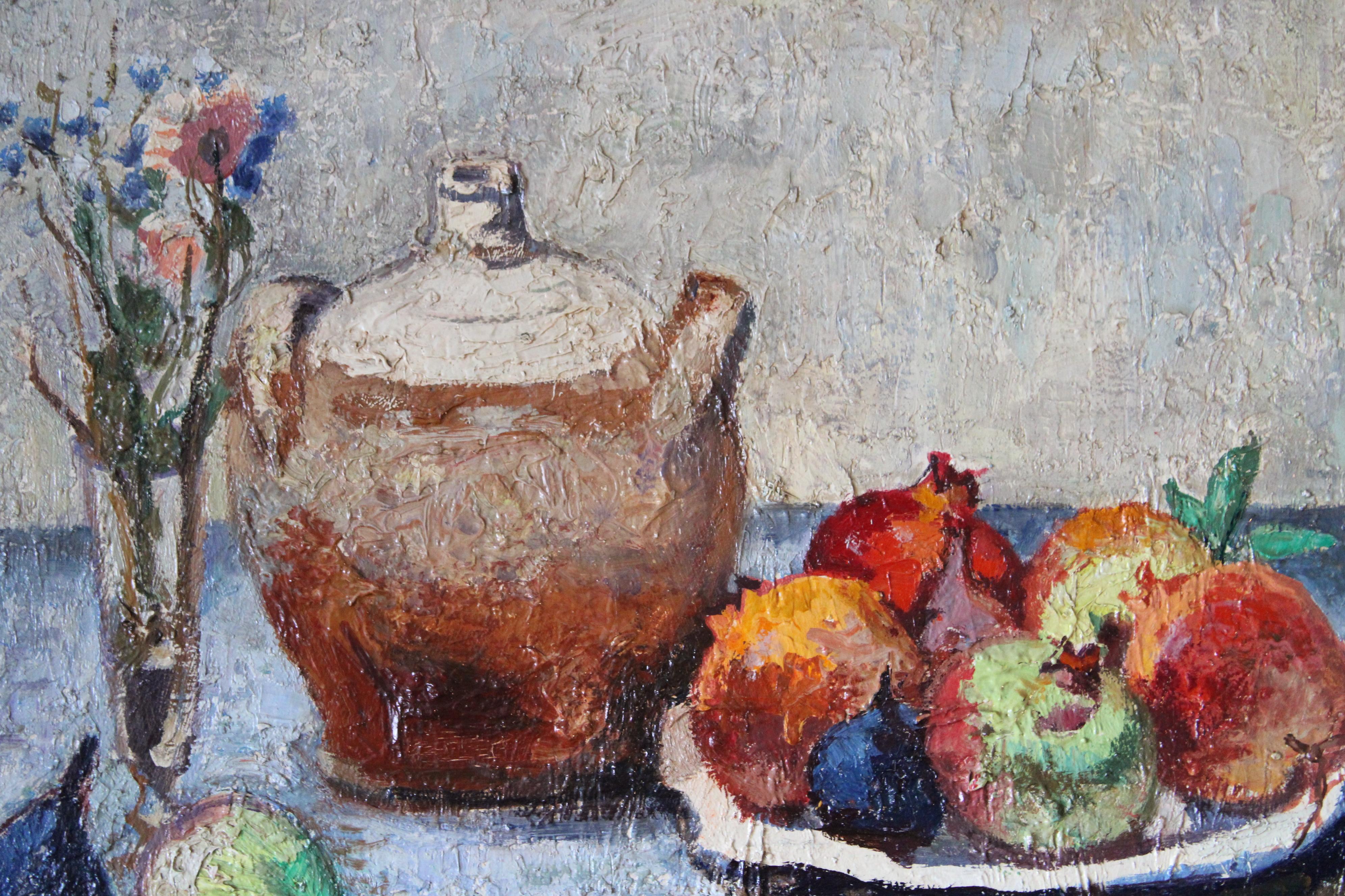 Vintage Still Life oil painting of Pomegranates, Post Impressionist Still Life - Post-Impressionist Painting by Franck Innocent