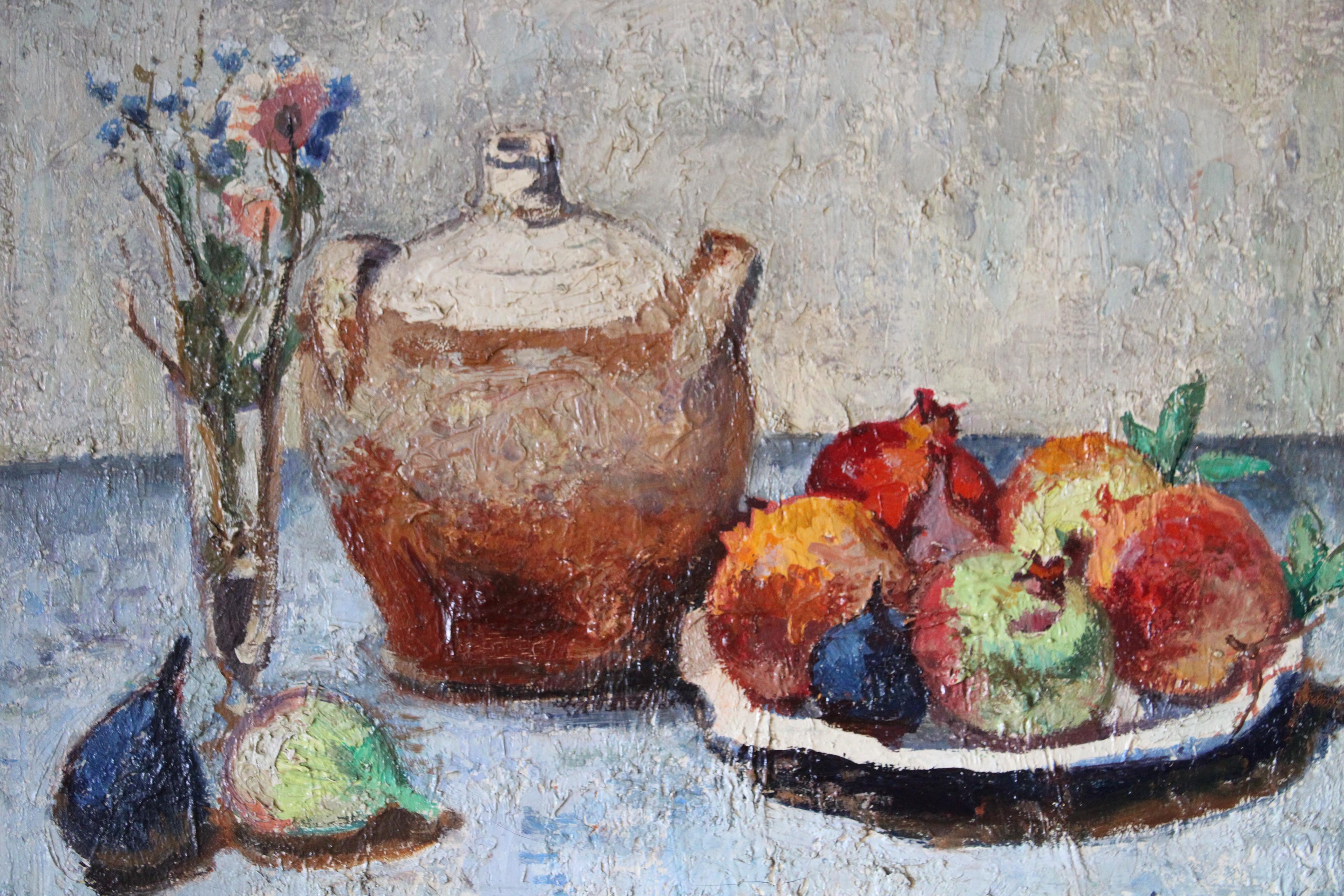 Vintage Still Life oil painting of Pomegranates, Post Impressionist Still Life For Sale 3