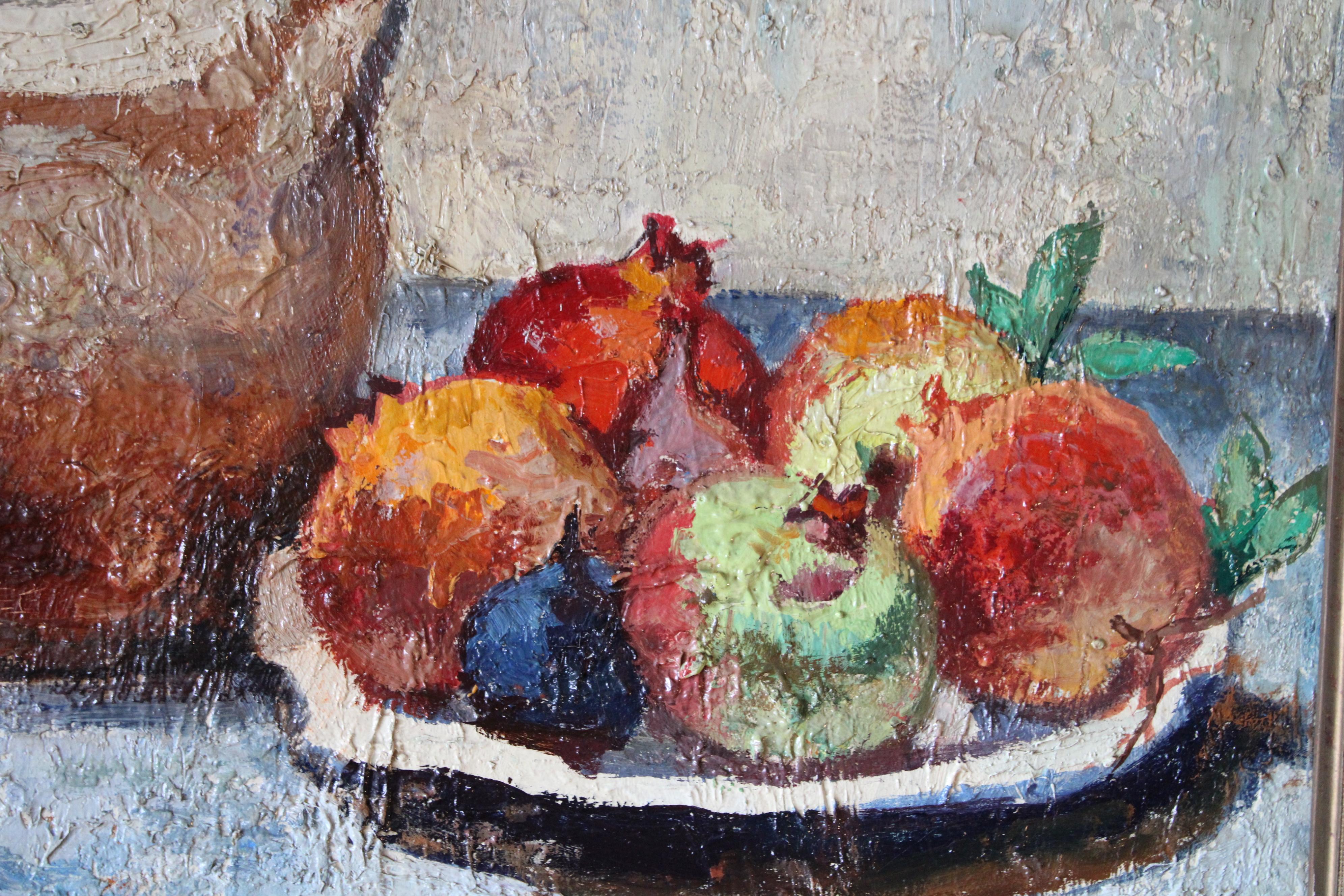 Vintage Still Life oil painting of Pomegranates, Post Impressionist Still Life For Sale 4