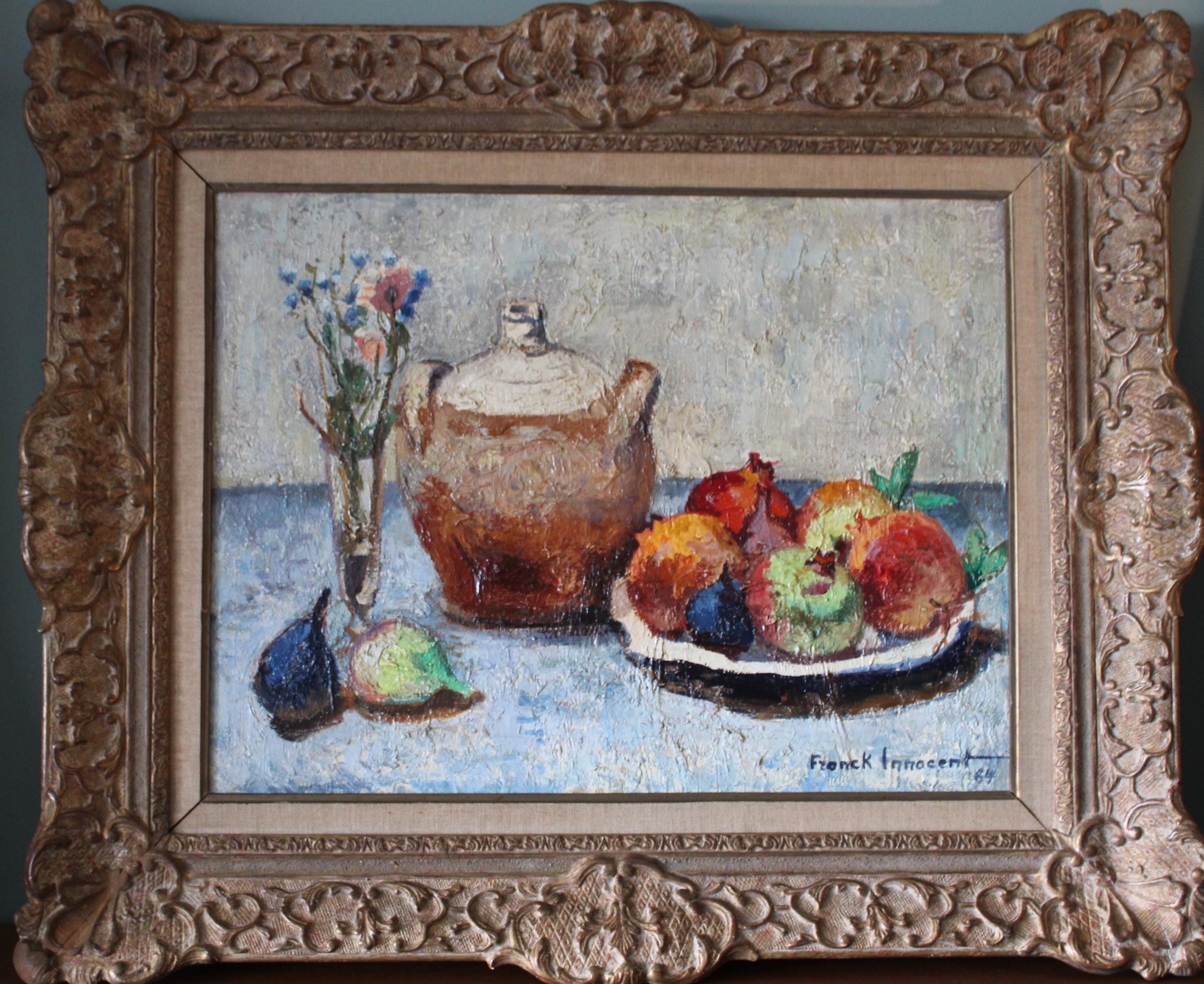 Franck Innocent Still-Life Painting - Vintage Still Life oil painting of Pomegranates, Post Impressionist Still Life