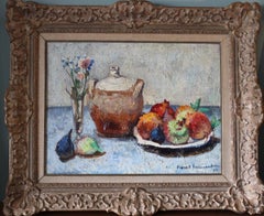Vintage Stillleben Ölgemälde von Granatäpfeln, Post Impressionist Stillleben