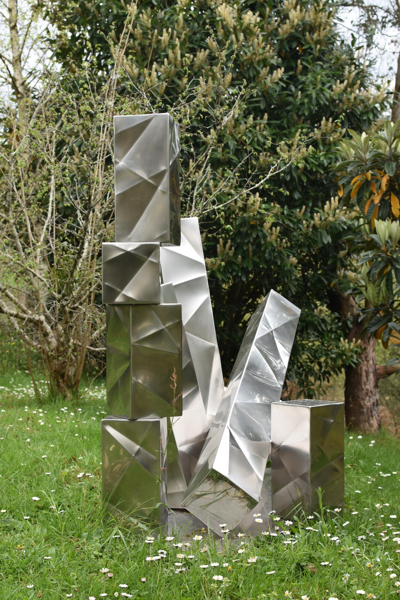 City by Franck K - Large matt polished stainless steel sculpture, outdoor, metal For Sale 1