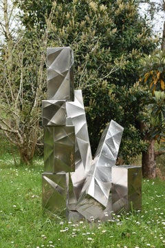 City by Franck K - Large matt polished stainless steel sculpture, outdoor, metal