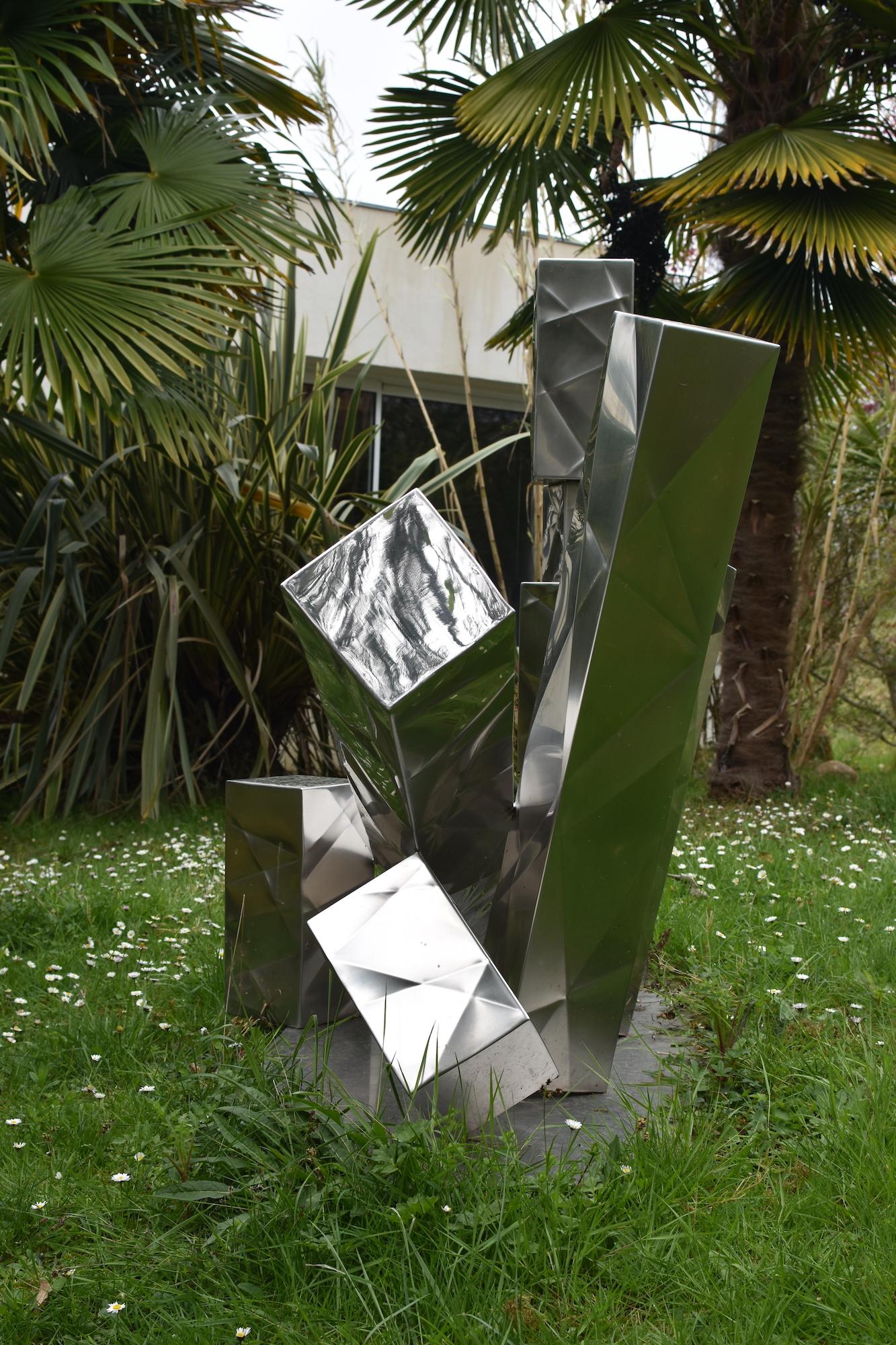 City by Franck K - Large matt polished stainless steel sculpture, outdoor, metal For Sale 4