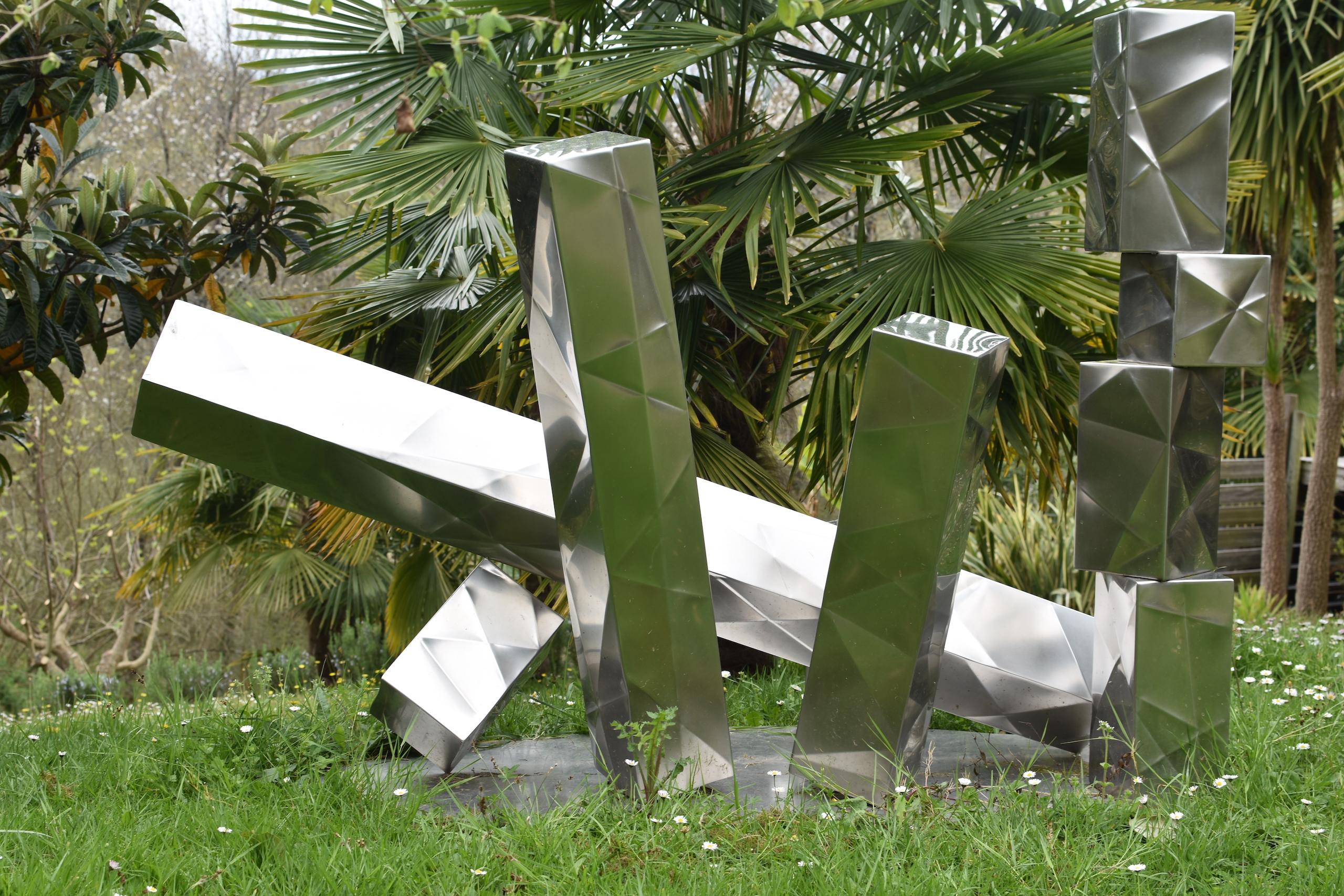 City by Franck K - Large matt polished stainless steel sculpture, outdoor, metal For Sale 5