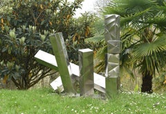 Grande sculpture en acier inoxydable poli mat de Franck K, extérieur, métal