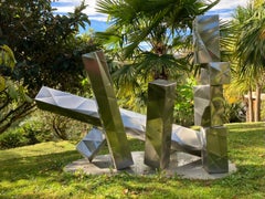 City by Franck K - Large matt polished stainless steel sculpture, outdoor, metal