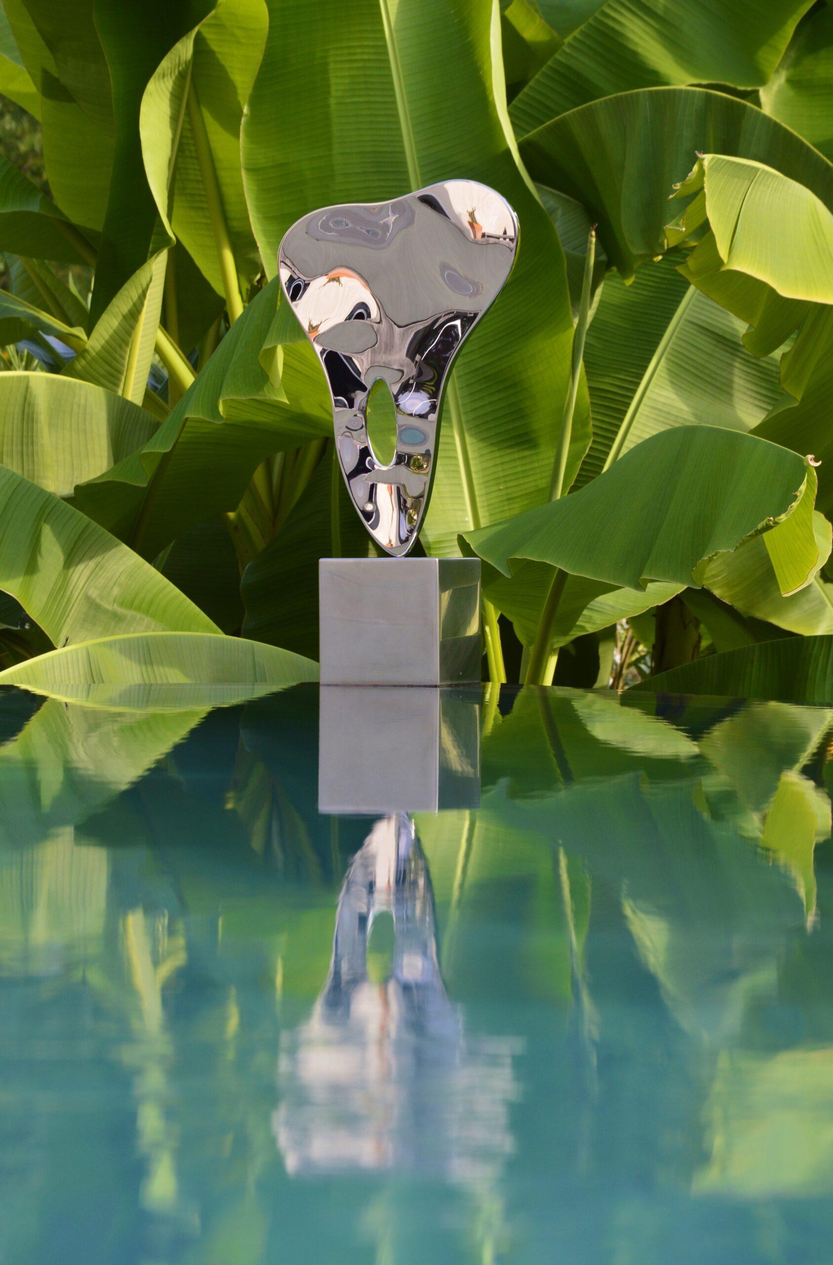 Ectoplasma I di Franck K - Scultura in acciaio inossidabile, riflessi, luce, visione in vendita 2