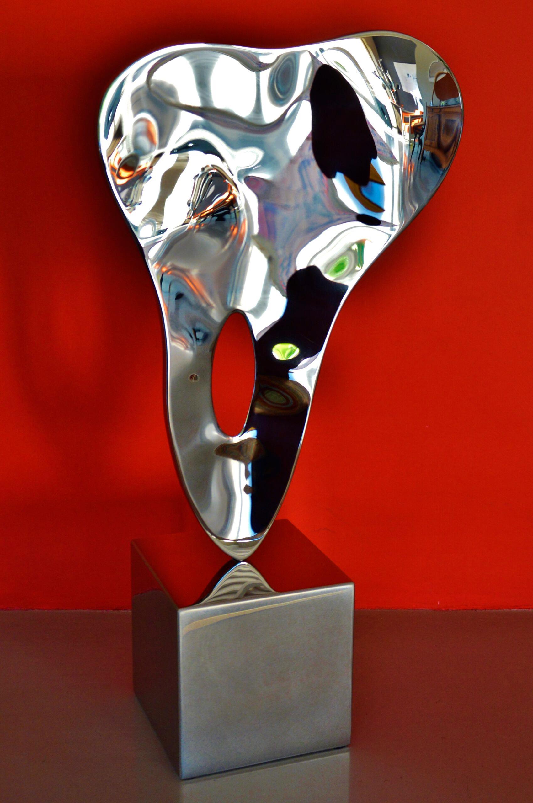 Ectoplasma I di Franck K - Scultura in acciaio inossidabile, riflessi, luce, visione