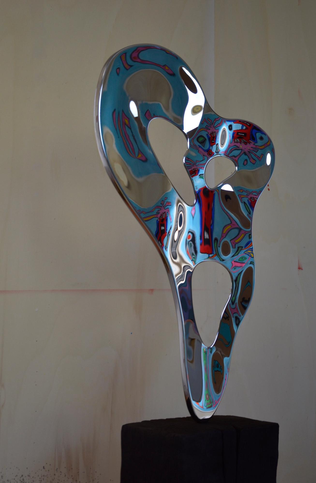 Ectoplasma II di Franck K - Scultura in acciaio inossidabile, riflessi, luce, visione in vendita 1