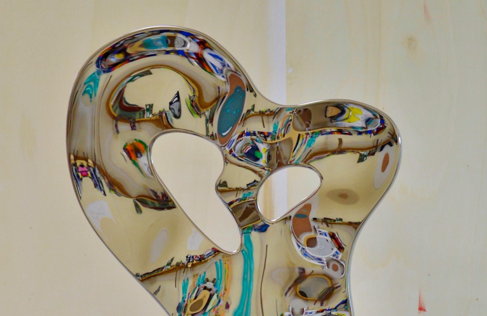 Ectoplasm II by Franck K - Stainless steel sculpture, reflections, light, vision For Sale 2