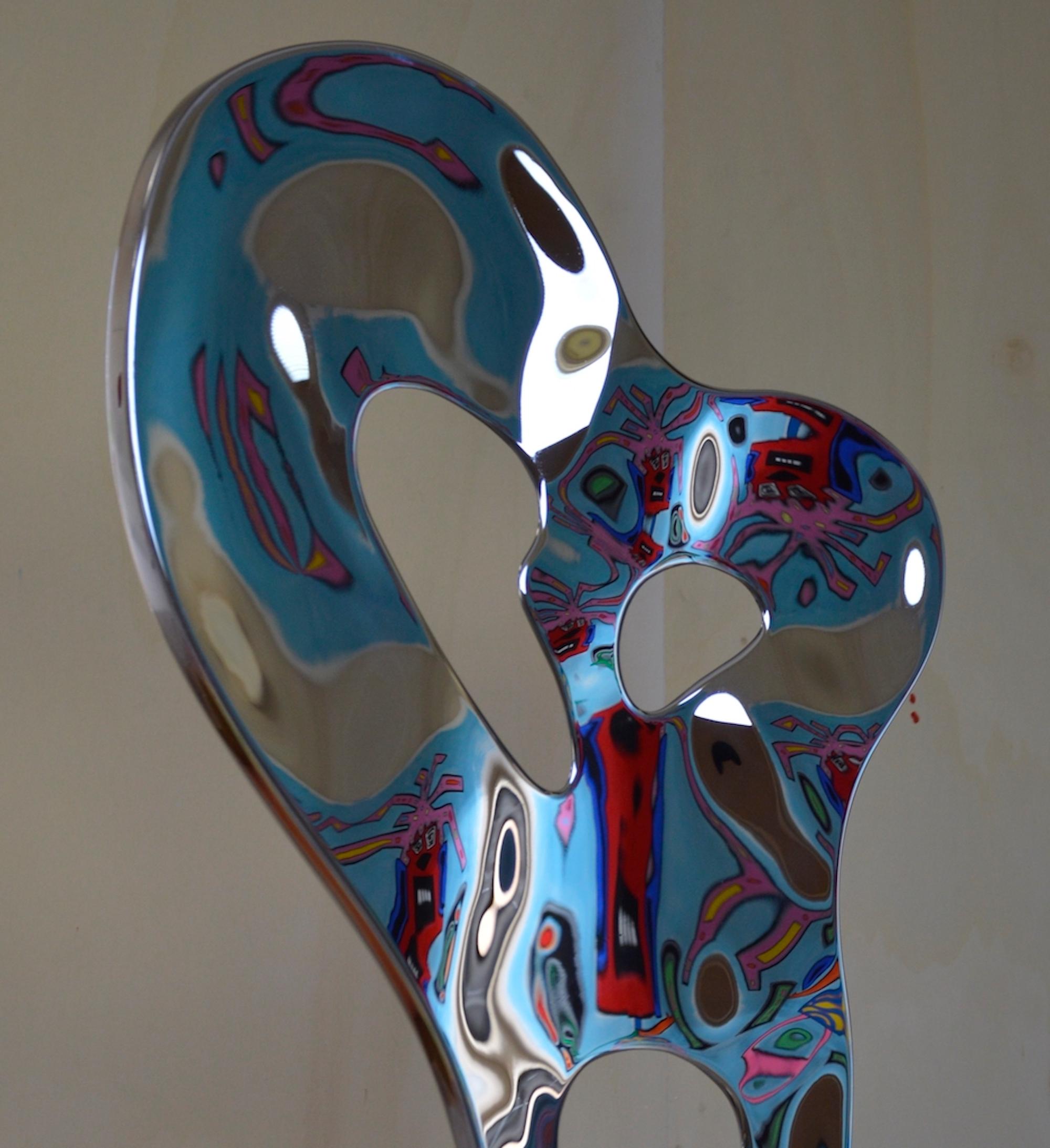 Ectoplasm II by Franck K - Stainless steel sculpture, reflections, light, vision For Sale 4