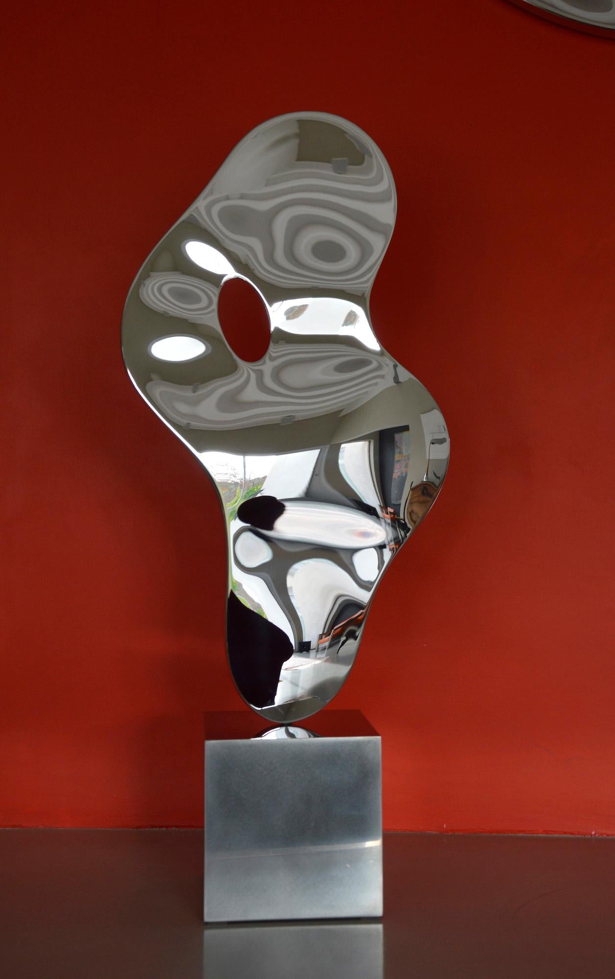 Ectoplasm III by Franck K - Stainless steel sculpture, reflections, perception For Sale 1