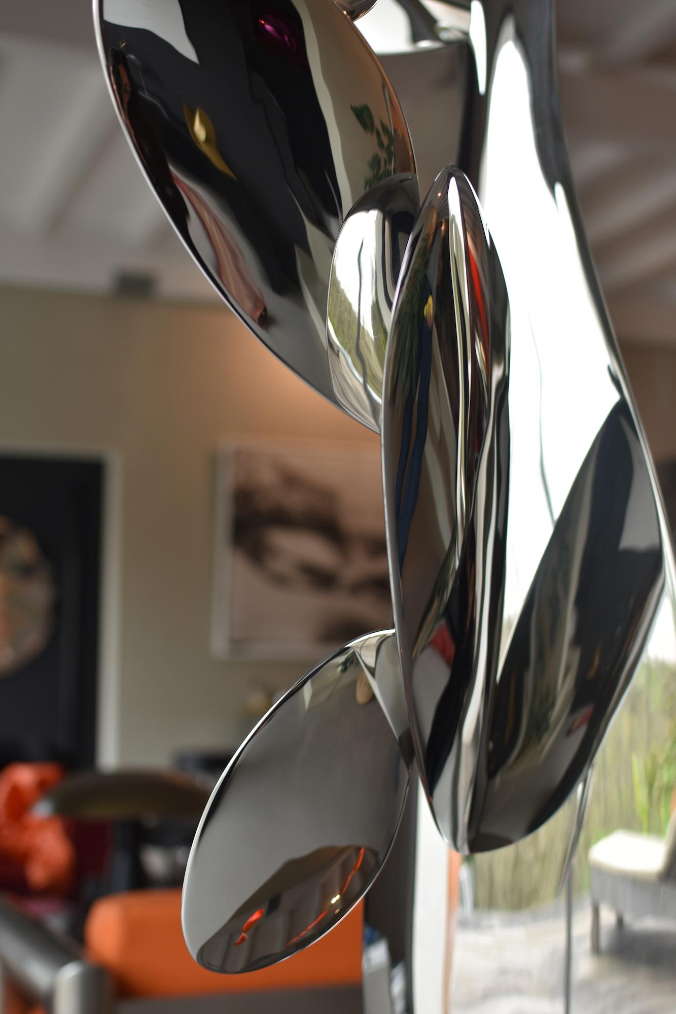 Kaktus by Franck K - Stainless steel sculpture, reflections, light, vision For Sale 10