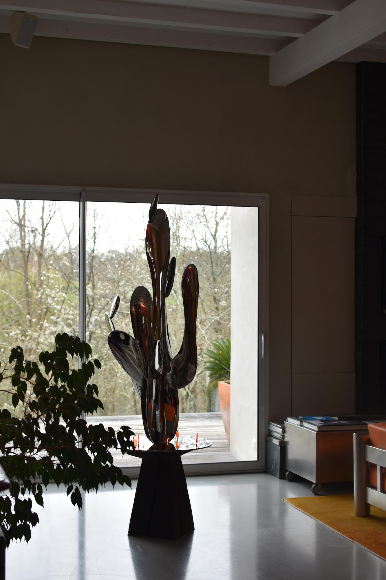 Kaktus di Franck K - Scultura in acciaio inossidabile, riflessi, luce, visione in vendita 14