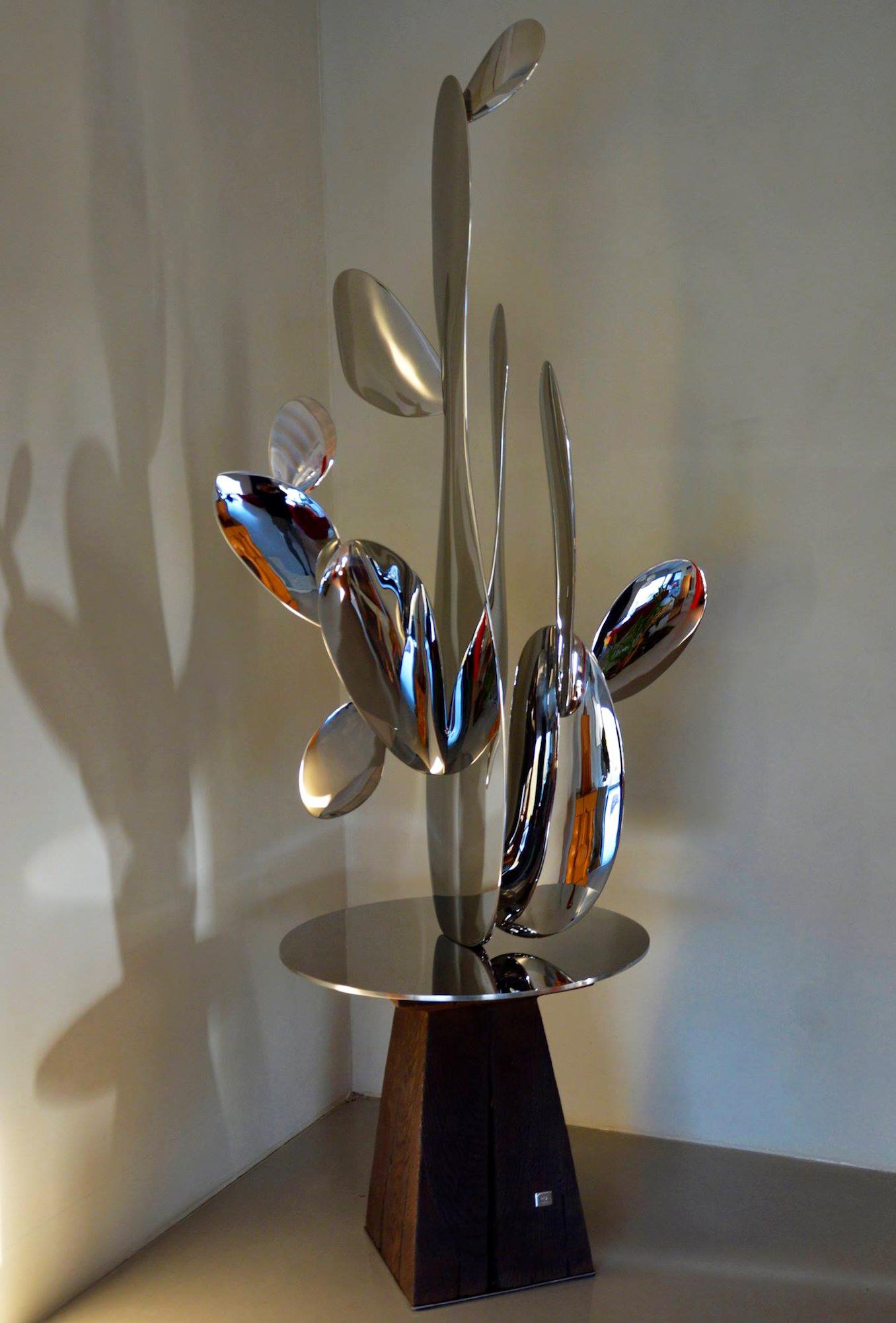 Kaktus by Franck K - Stainless steel sculpture, reflections, light, vision For Sale 1