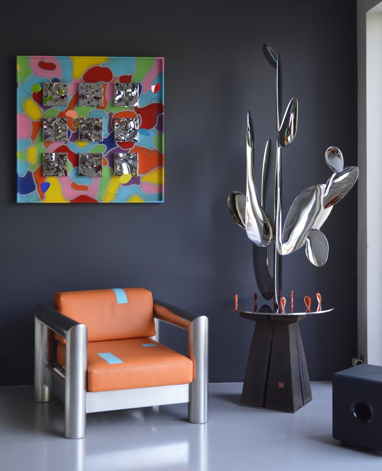 Kaktus by Franck K - Stainless steel sculpture, reflections, light, vision For Sale 4