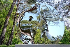 Specchio "con piega" 148 di Franck K - Grande scultura in acciaio inossidabile, riflessione