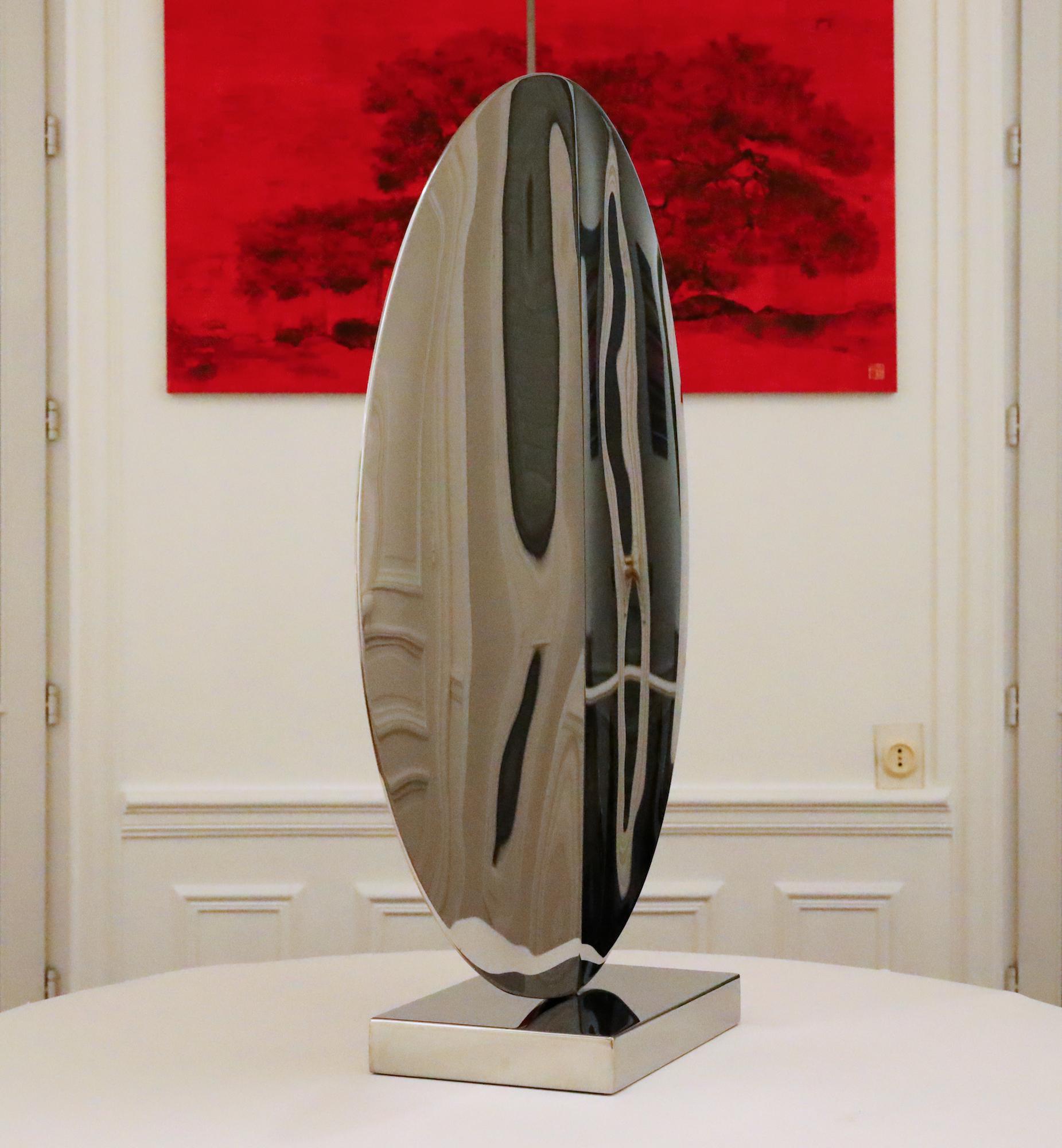 Miroir avec pli I de Franck K - Sculpture en acier inoxydable, reflet, lumière en vente 2