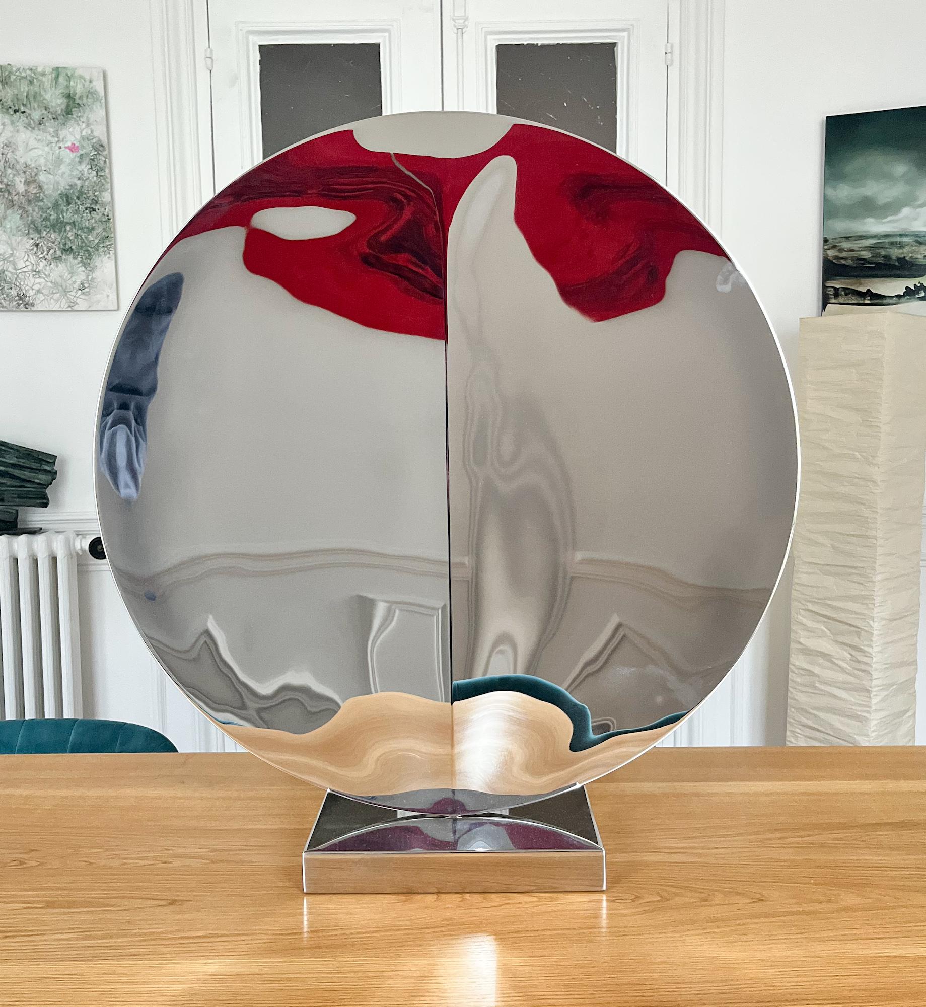 Miroir avec pli I de Franck K - Sculpture en acier inoxydable, reflet, lumière en vente 3