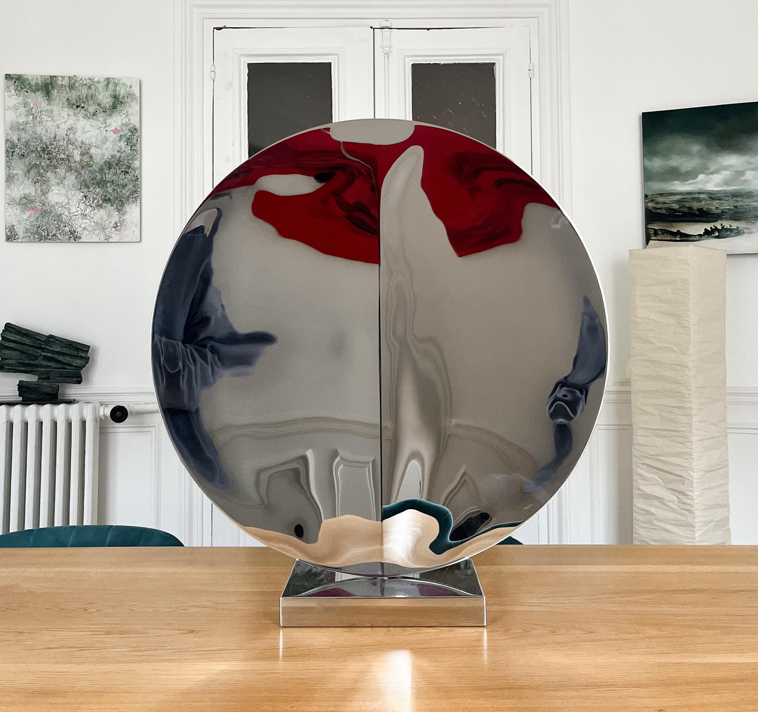 Miroir avec pli I de Franck K - Sculpture en acier inoxydable, reflet, lumière en vente 5