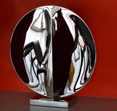 Miroir avec pli I de Franck K - Sculpture en acier inoxydable, reflet, lumière